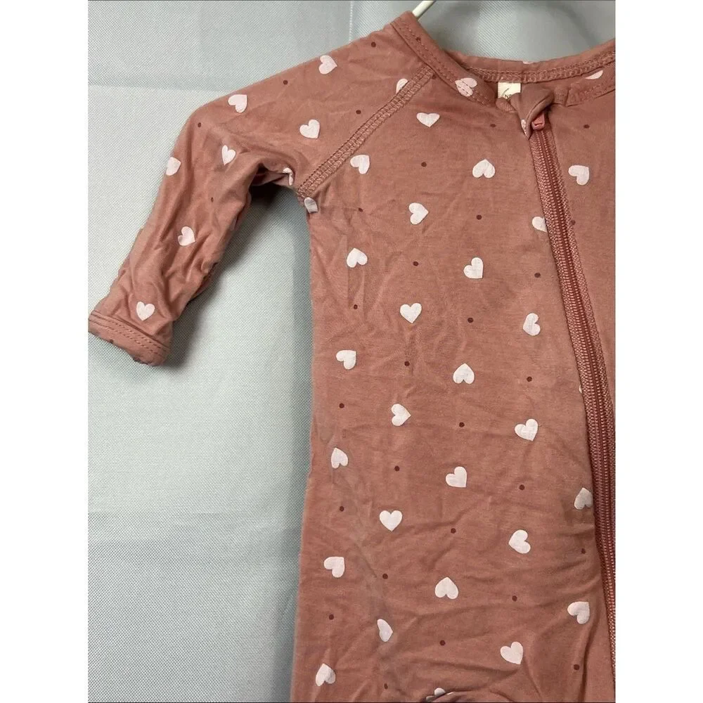 Quincy Mae pink hearts bamboo footie size Newborn